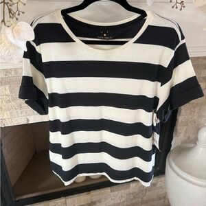 Kate Spade Women's Black and Cream Striped Tee